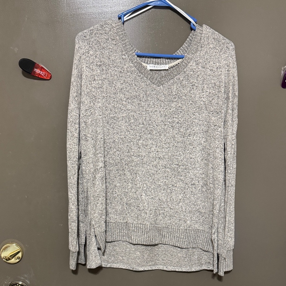 DownEast Heather Gray V-Neck Sweater